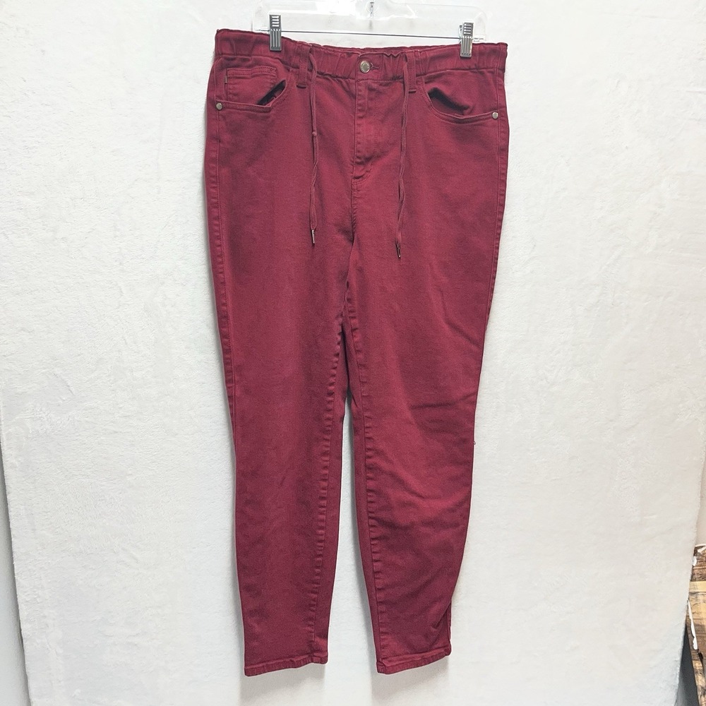 Judy Blue Denim Joggers Womens 15/32 Scarlet Red Drawstring Casual Fall